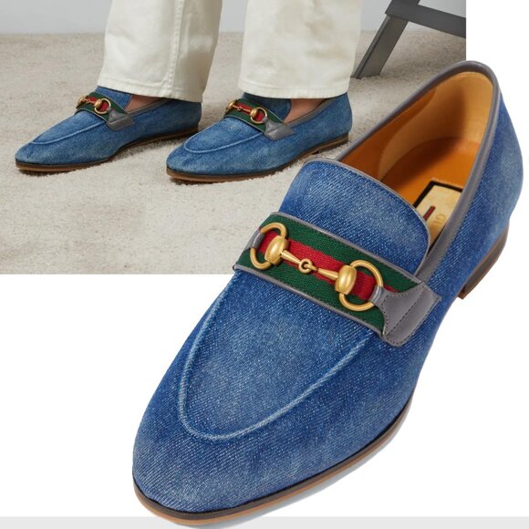 GUCCI SHOES MENS DENIM HORSEBIT WEB LOAFER sz 10.5 US 11 - Picture 1 of 15